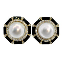 Pendientes grandes de oro, ónix, diamantes y perla mabe de 21 mm del diseñador Tallarico