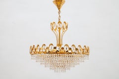Large Gold Palwa Gilt Brass and Crystal Chandelier, Germany, 1970s