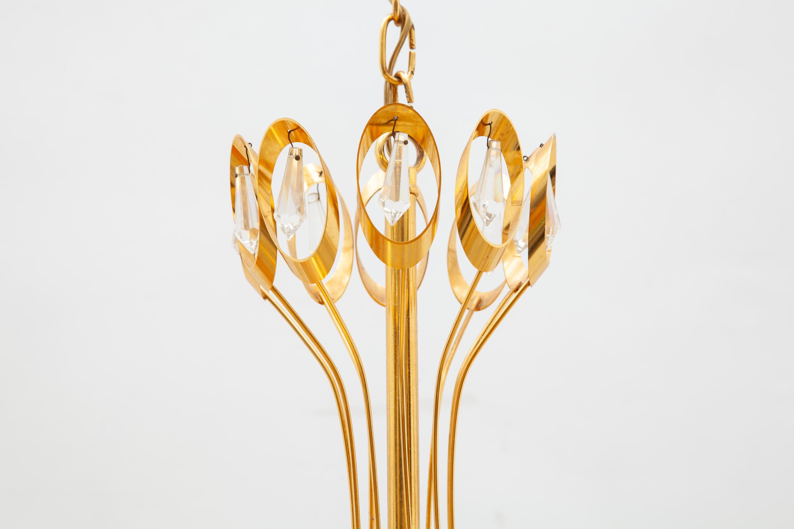 Großer Gold-Kronleuchter aus vergoldetem Messing und Kristall von Palwa, Deutschland, 1970er Jahre (Vergoldet) im Angebot