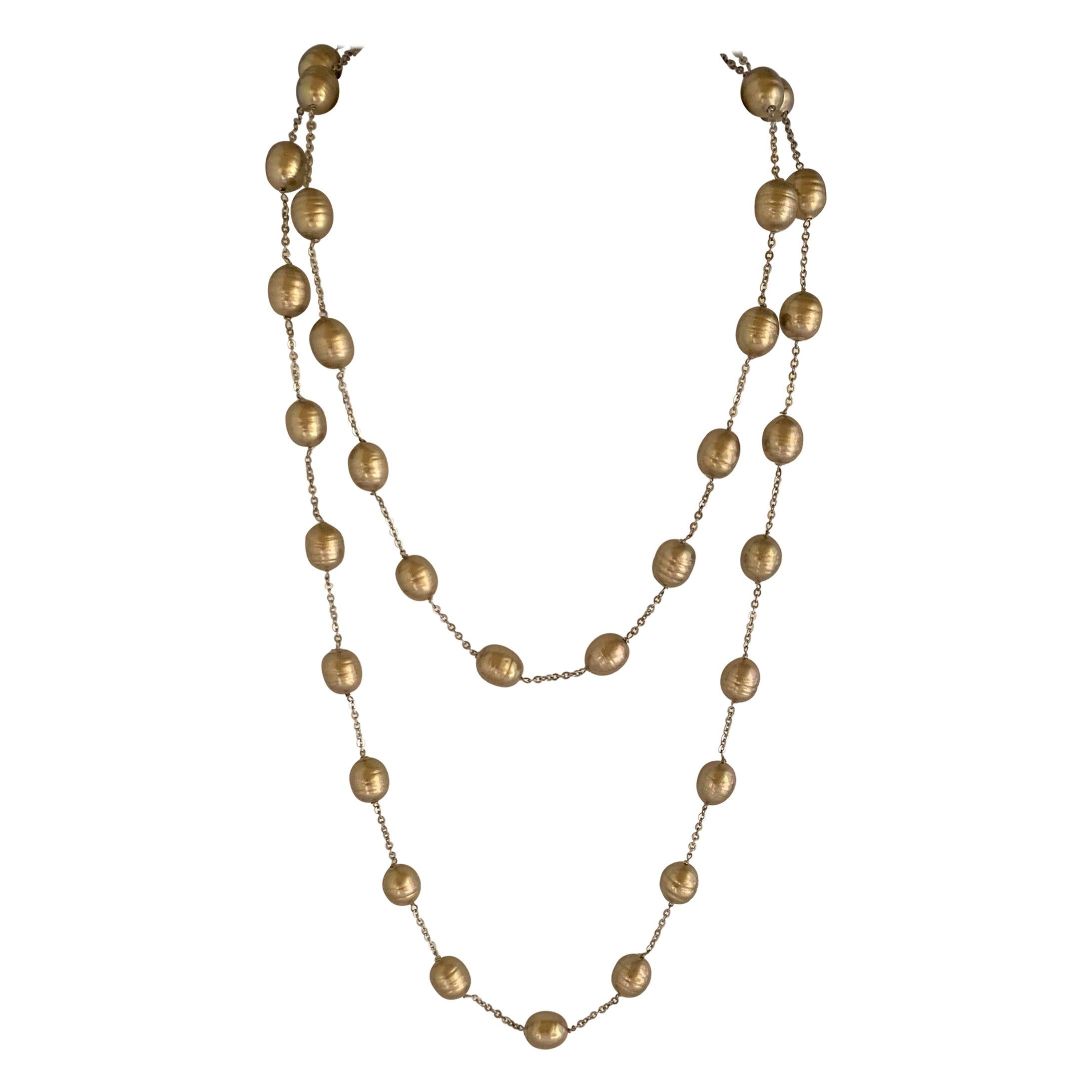 Large Gold Pearl "pate de verre" Necklace