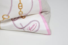 Large Gold Pink Vintage Nautical Gucci Silk Scarf, Irish Linen Cushion Pillow