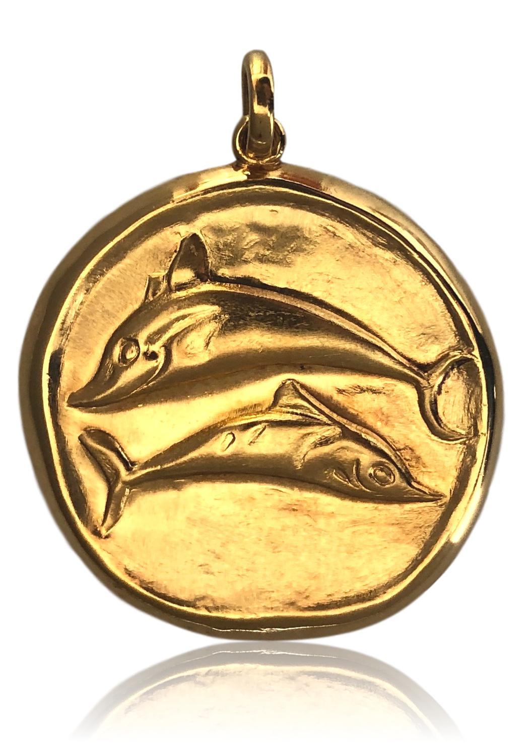 Gold Zodiac pendant by Greek designer Lalaounis. The  1 1/2