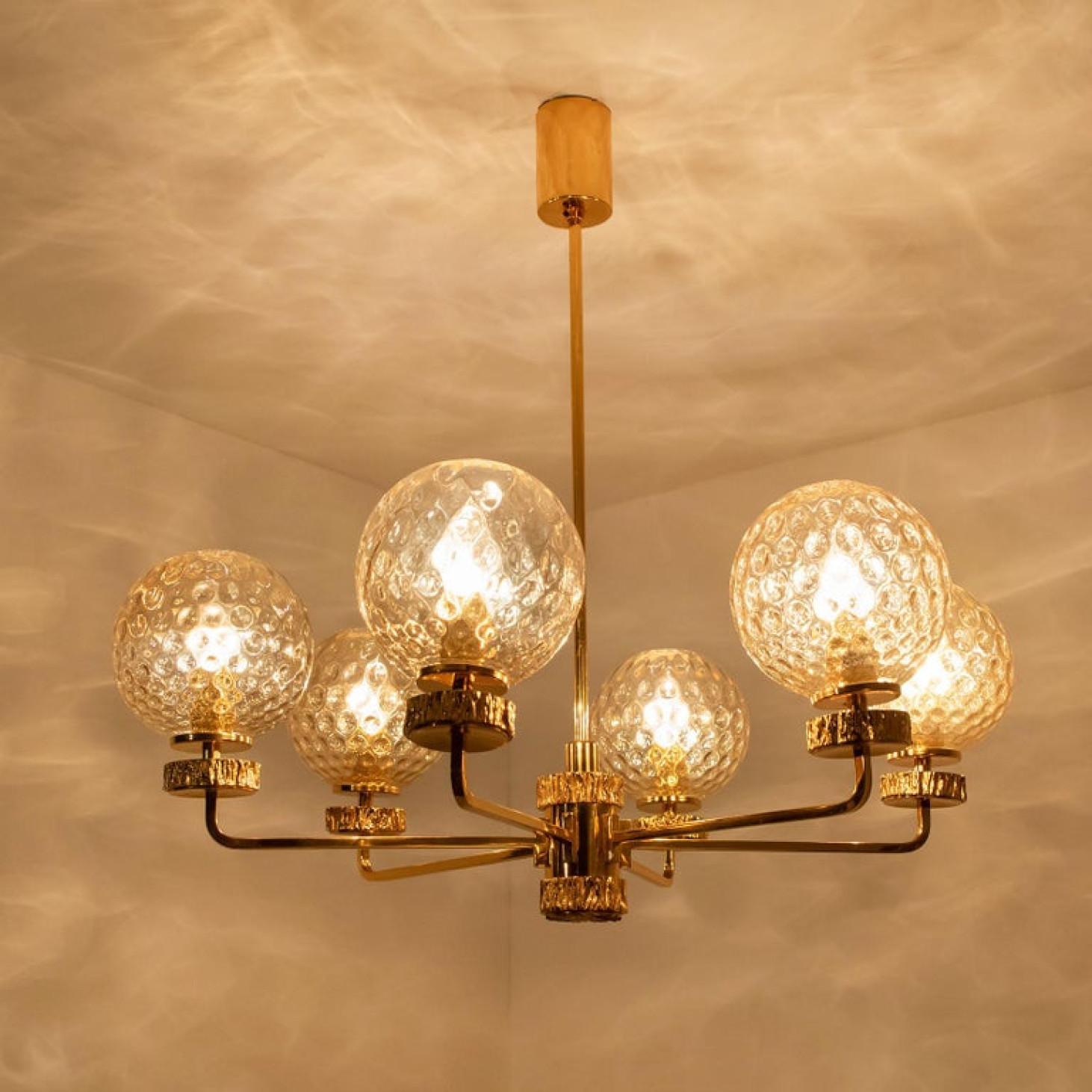 Gold Plate Large Gold-Plated Blown Glass Chandelier in the Style of Brotto, Italy For Sale