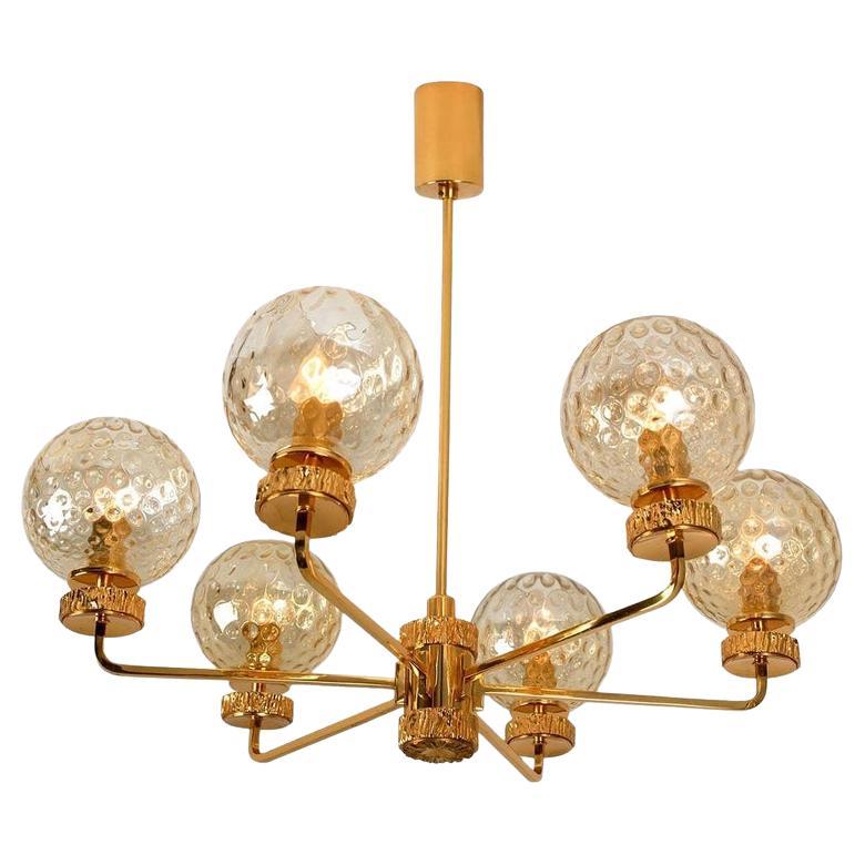 Large Gold-Plated Blown Glass Chandelier in the Style of Brotto, Italy For Sale