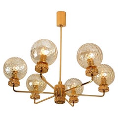 Grande lampadario in vetro soffiato placcato oro nello stile di Brotto, Italia