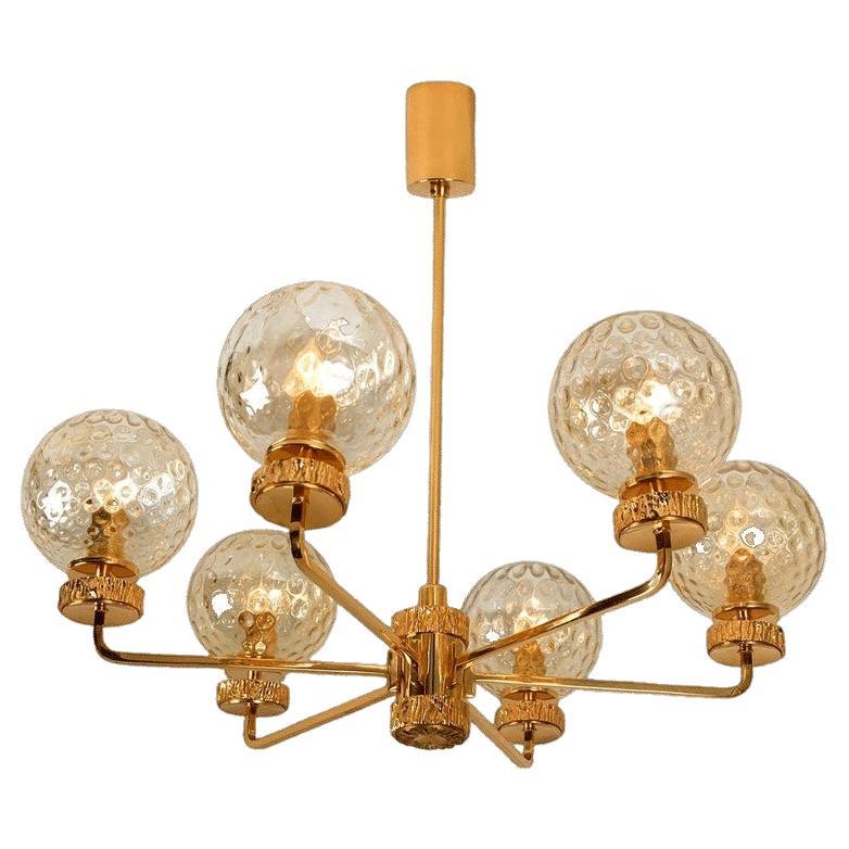 Grand lustre en verre soufflé plaqué or dans le style de Brotto, Italie en vente
