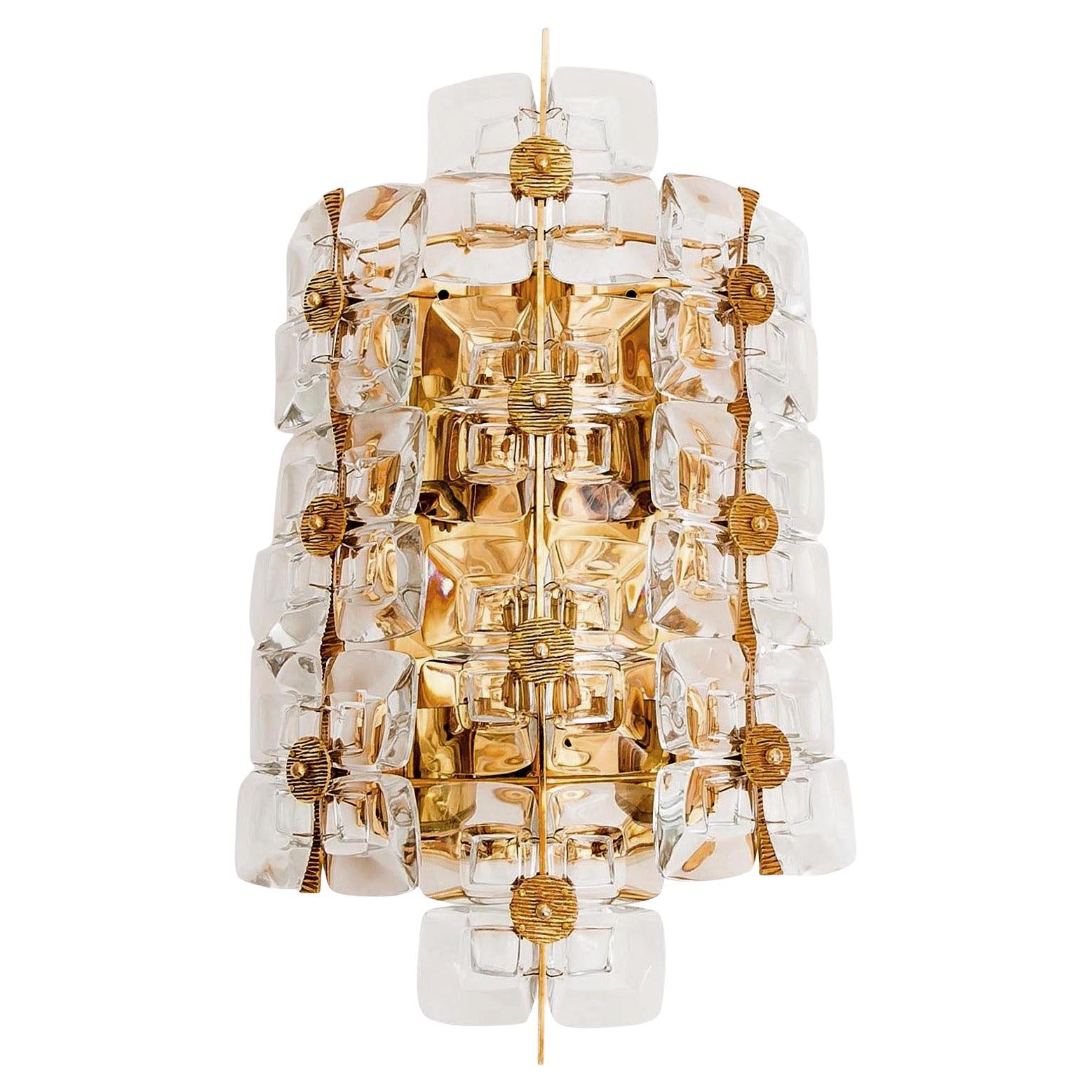 Mid-Century Modern Gold-Plated Brass and Glass Wall Light Sconce by Palwa, 1970 For Sale