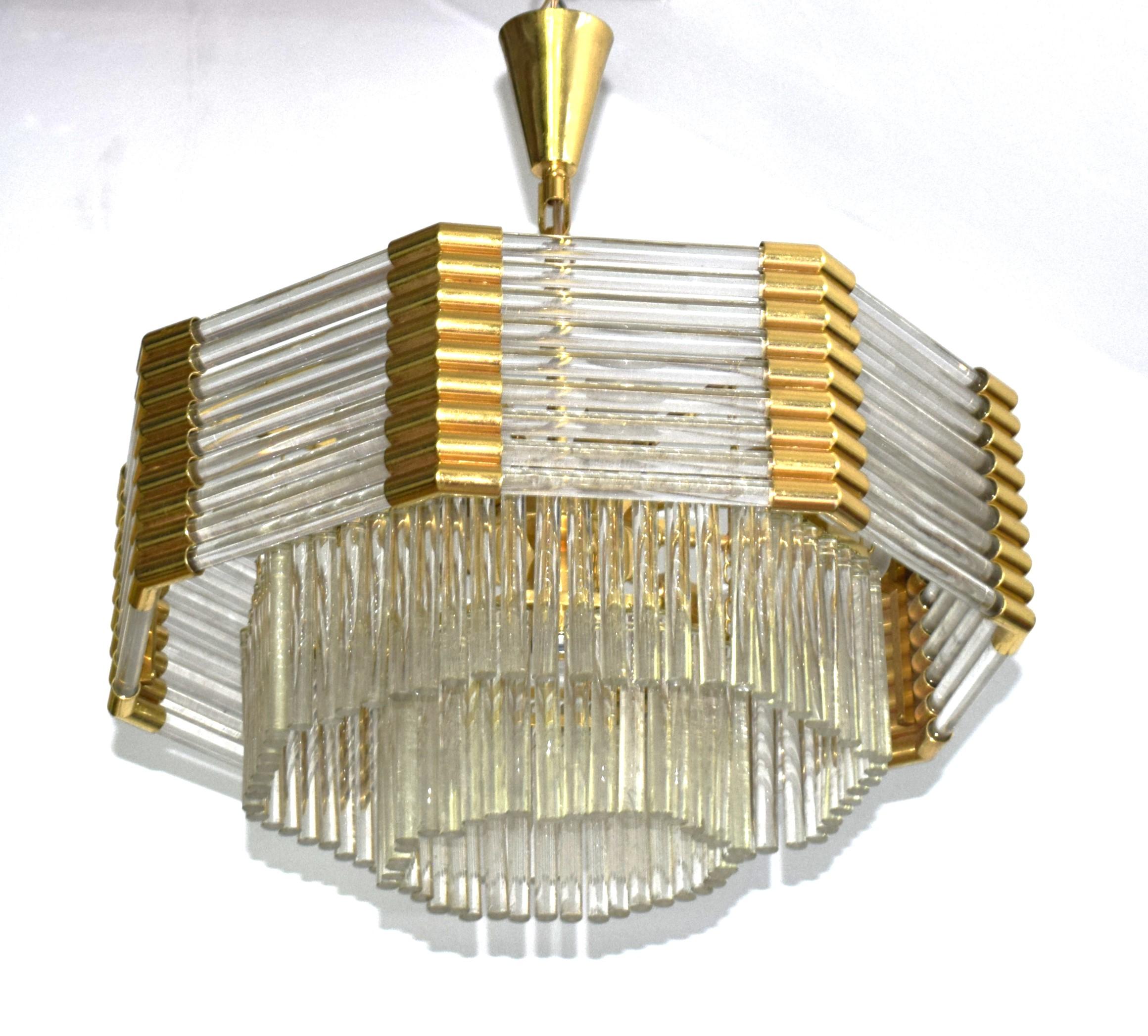 Mid-Century moderno Grande lampadario in cristallo placcato oro di Bakalowits & Söhne Vienna in vendita