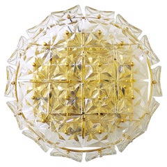 1960 Germany Large Kinkeldey Flush Mount Chandelier Crystal & Gold-Plated Brass
