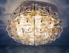1960 Germany Large Kinkeldey Flush Mount Chandelier Crystal & Gold-Plated Brass