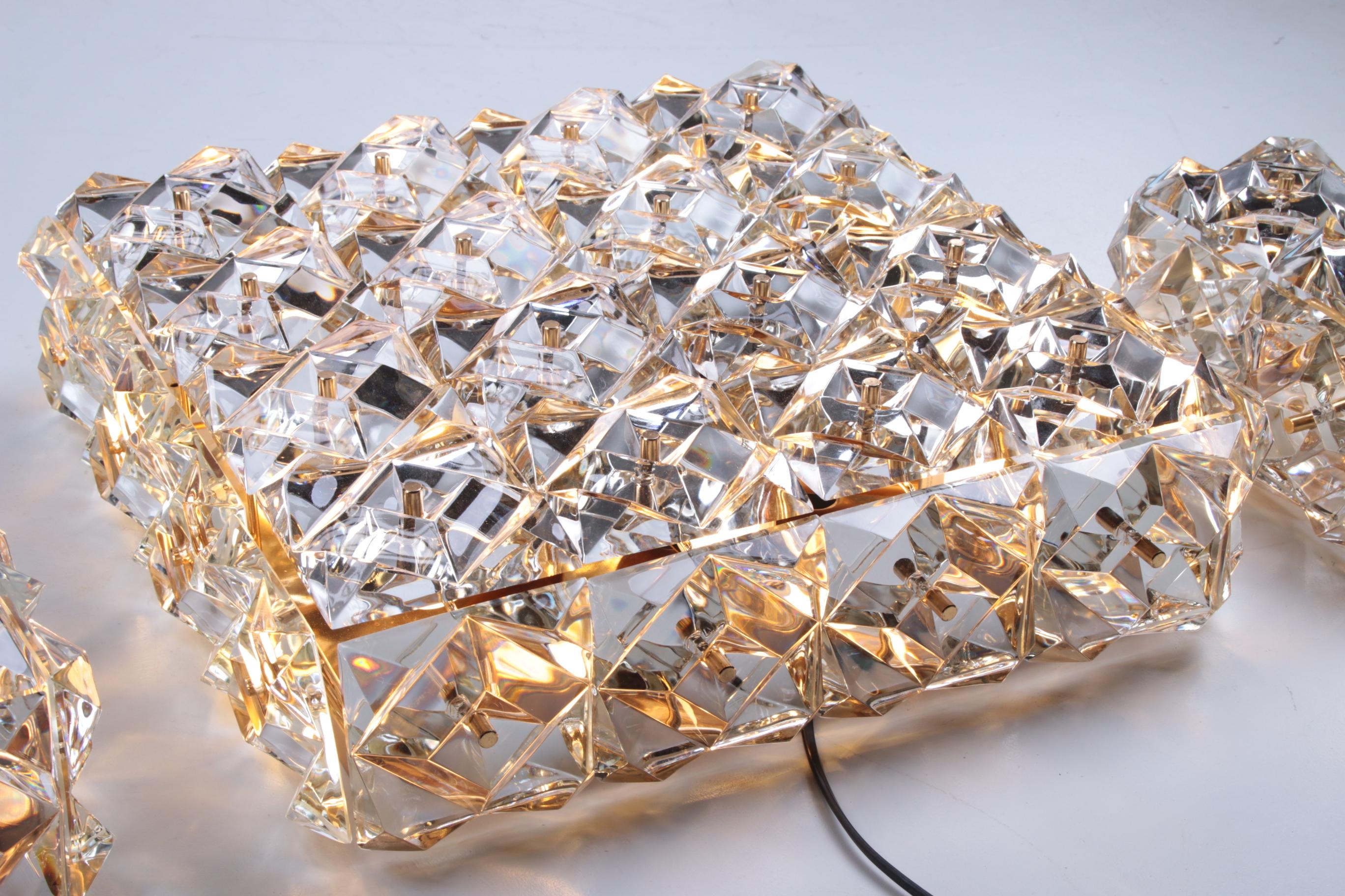 Large Gold-Plated & Crystal Glass Flush Wall Mount Light from Kinkeldey, 1970s For Sale 4