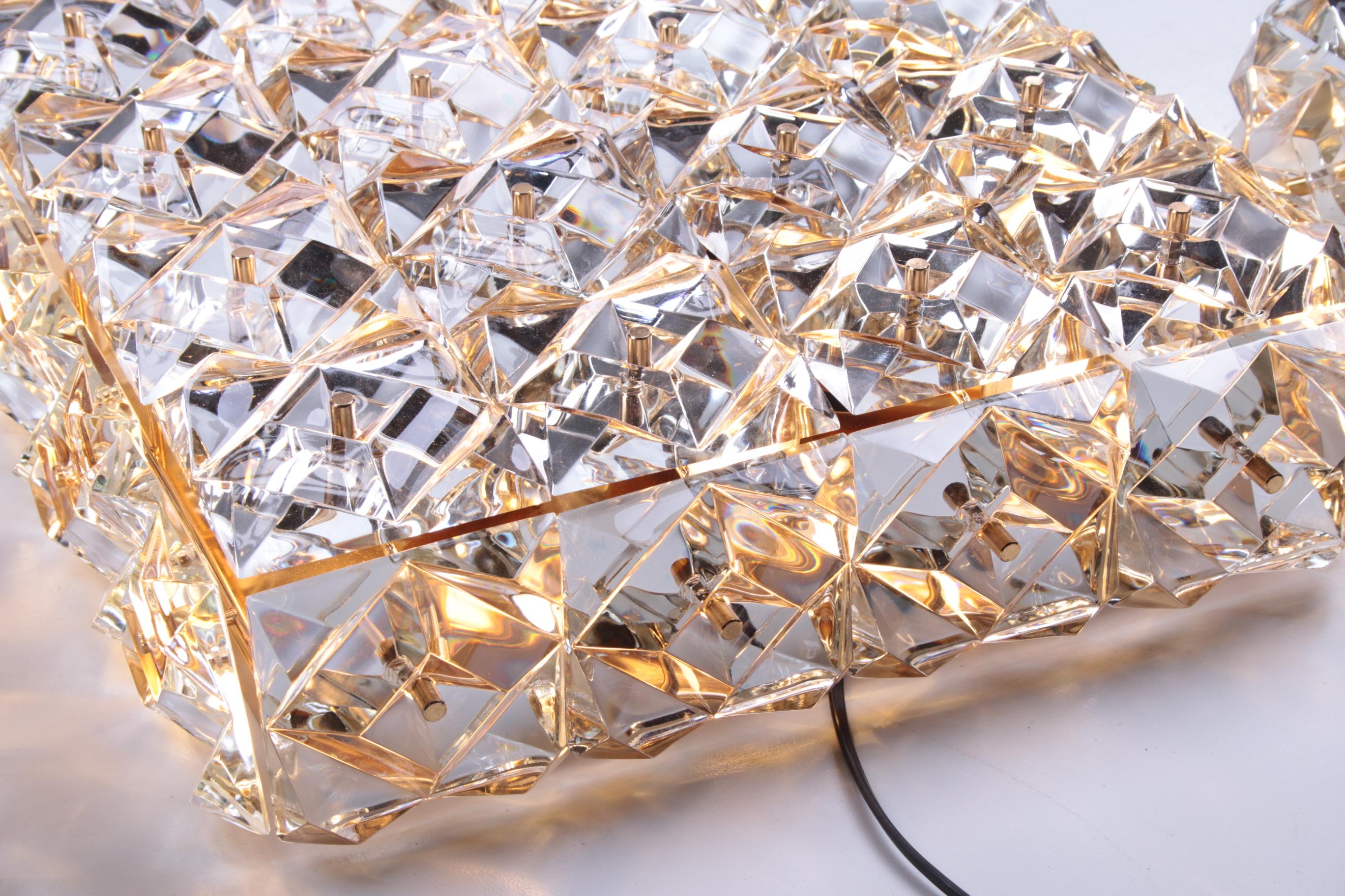 Large Gold-Plated & Crystal Glass Flush Wall Mount Light from Kinkeldey, 1970s For Sale 5