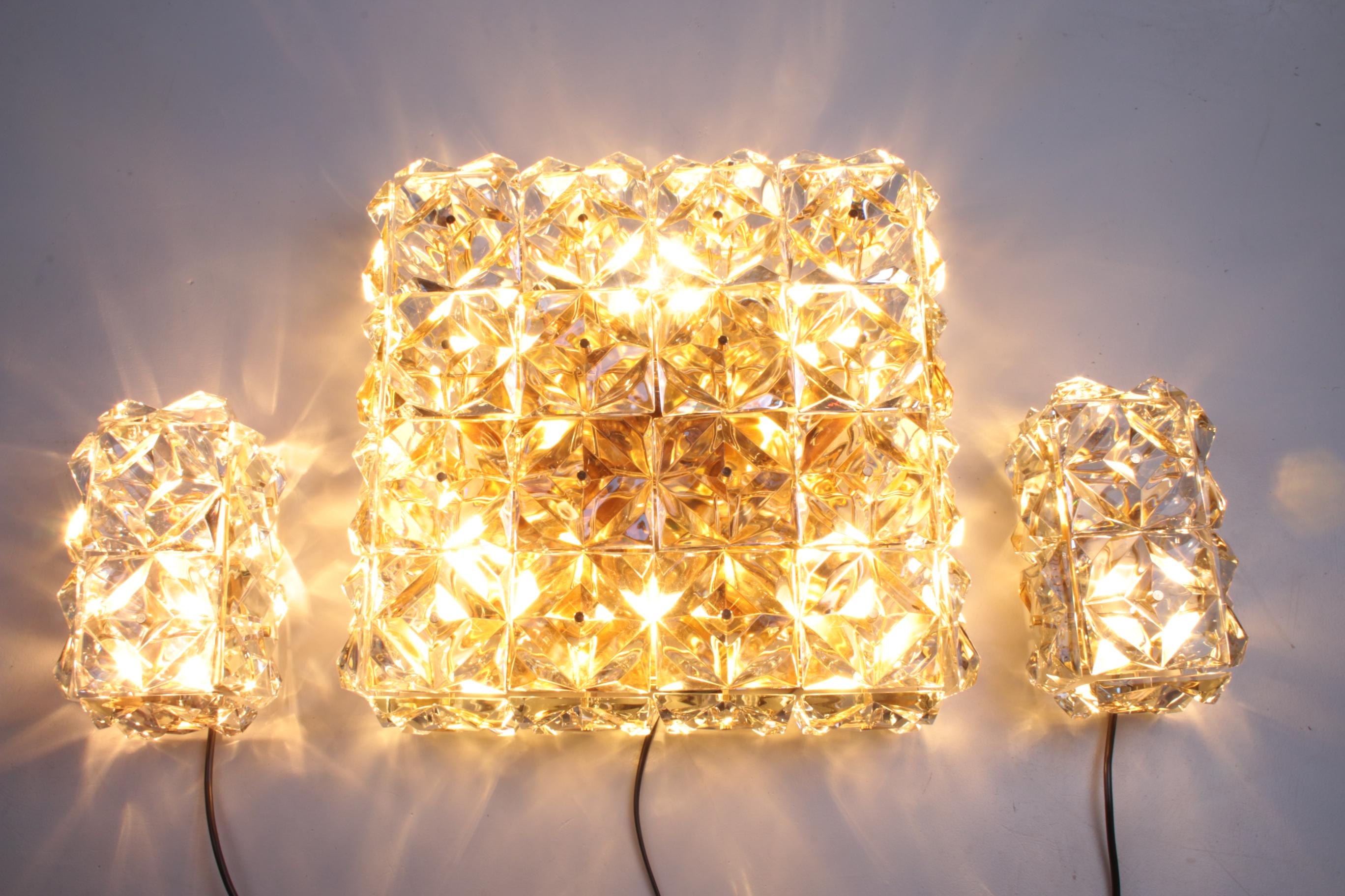 Large Gold-Plated & Crystal Glass Flush Wall Mount Light from Kinkeldey, 1970s For Sale 6