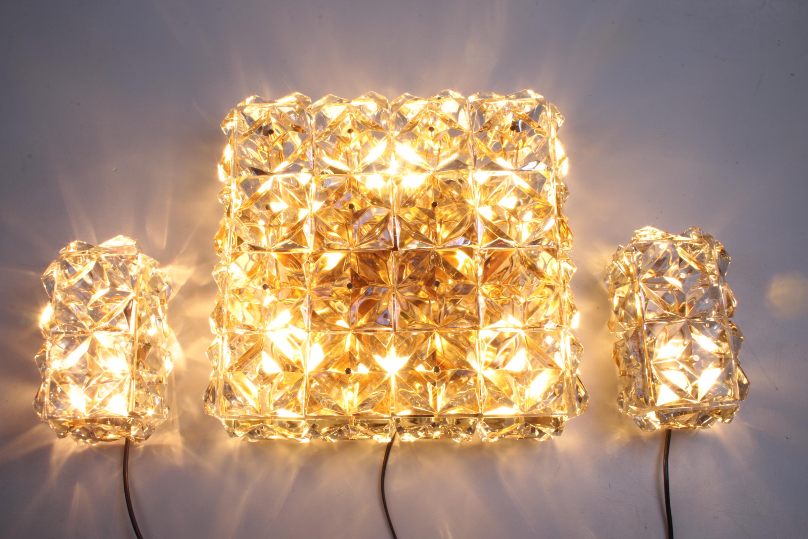 Large Gold-Plated & Crystal Glass Flush Wall Mount Light from Kinkeldey, 1970s For Sale 7