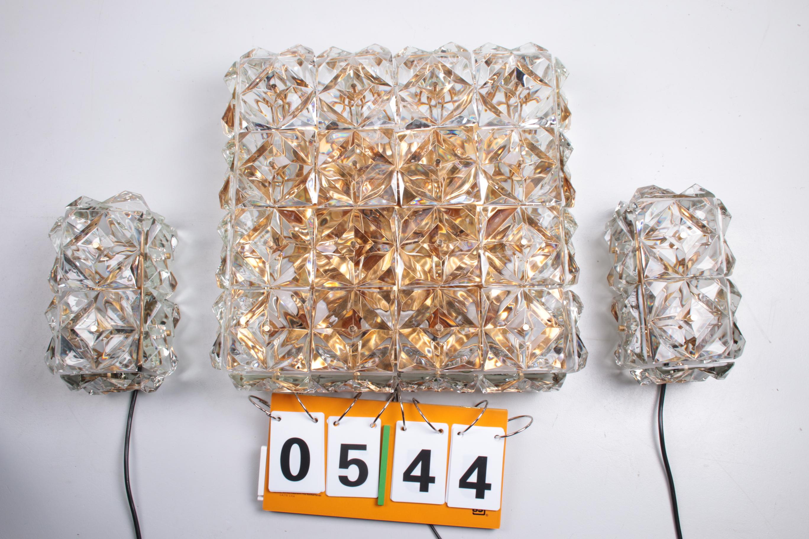 Large Gold-Plated & Crystal Glass Flush Wall Mount Light from Kinkeldey, 1970s For Sale 8