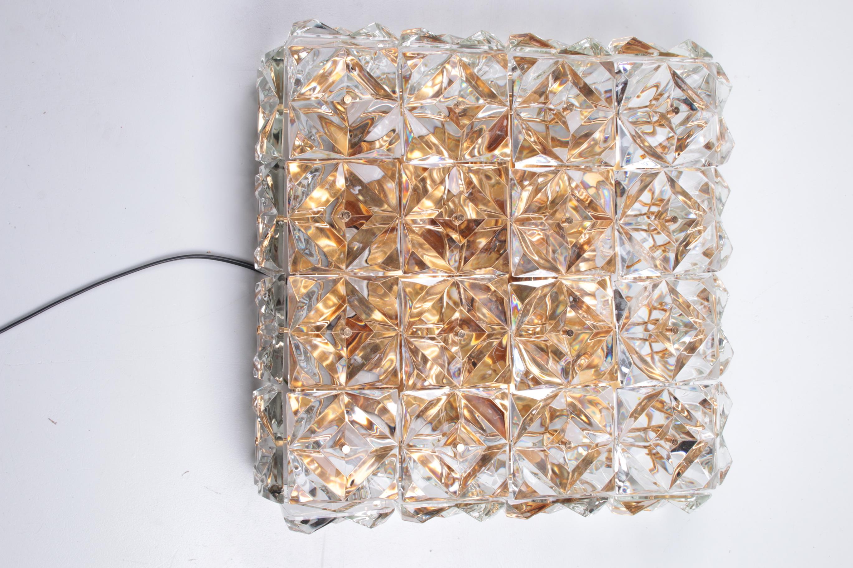 Large Gold-Plated & Crystal Glass Flush Wall Mount Light from Kinkeldey, 1970s In Excellent Condition For Sale In Oostrum-Venray, NL