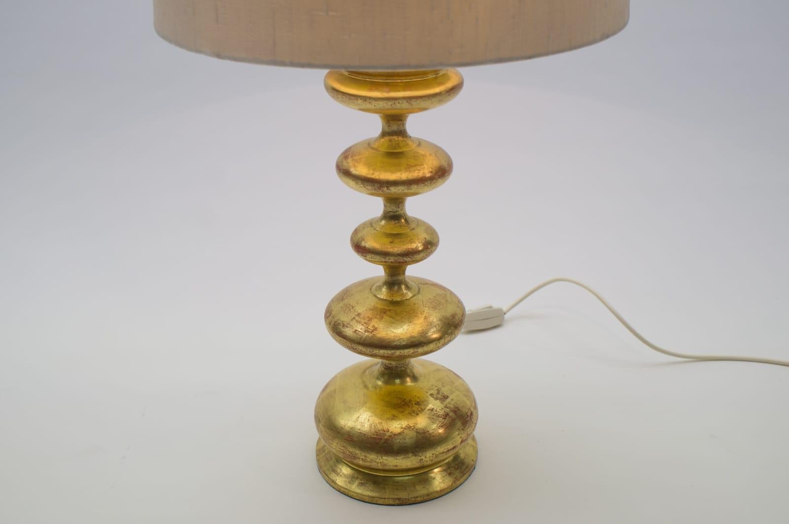 Wood Large Gold-Plated Italian Table Lamp in Hollywood Regency Style, Italy, 1960s