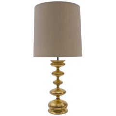 Large Gold-Plated Italian Table Lamp in Hollywood Regency Style, Italy, 1960s