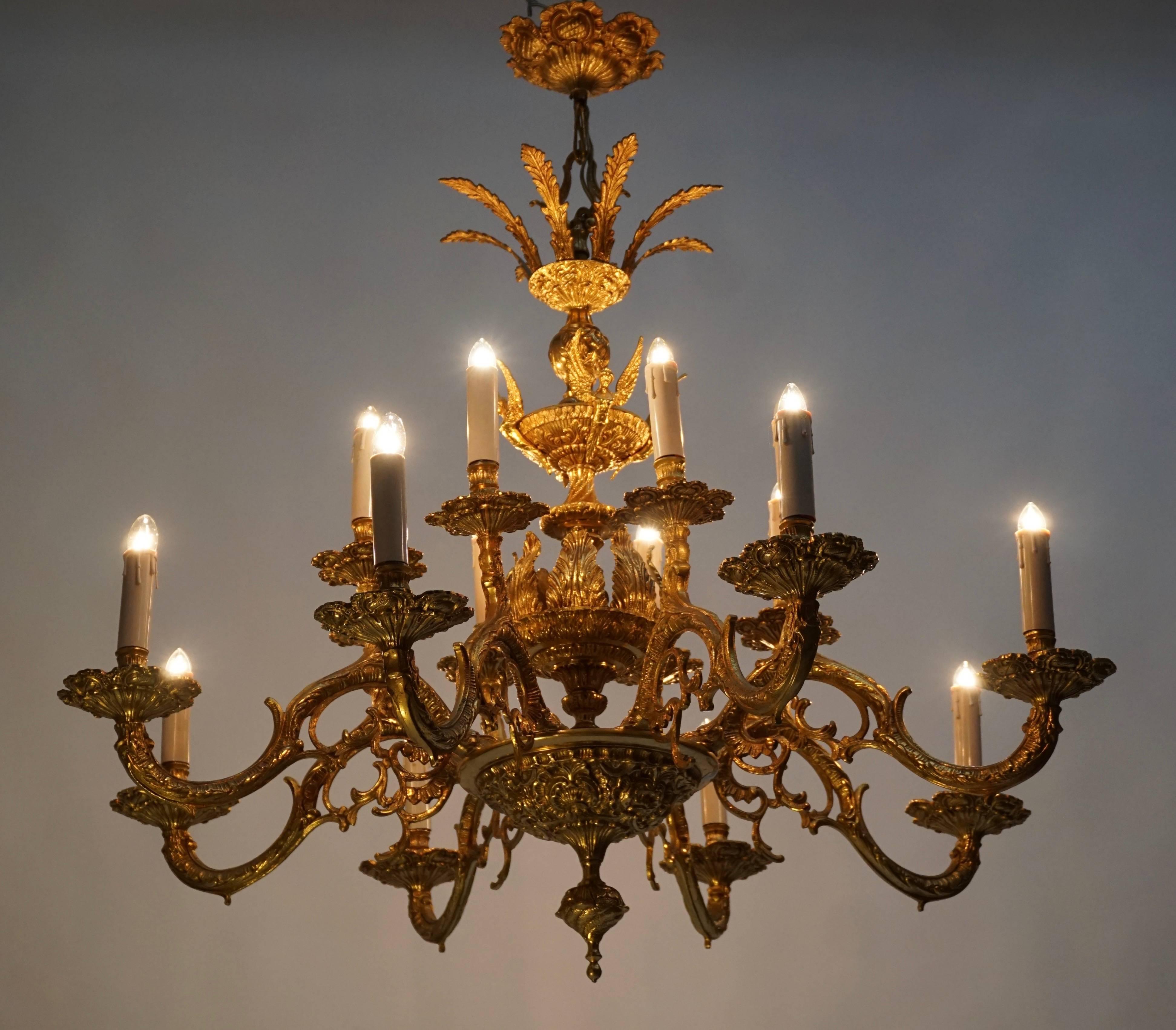 Italian Large Gold Plated Sixteen-Light Chandelier For Sale