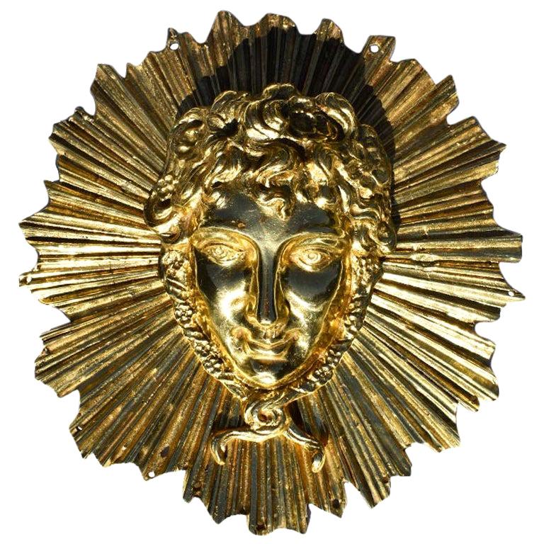 Large Gold-Plated Solid Metal Medusa Head Cabinet Hardware Starburst Medallion