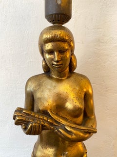 Large Gold Polynesian Lady Lamp in the Style of James Mont