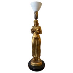 Vintage Large Gold Polynesian Lady Lamp in the Style of James Mont