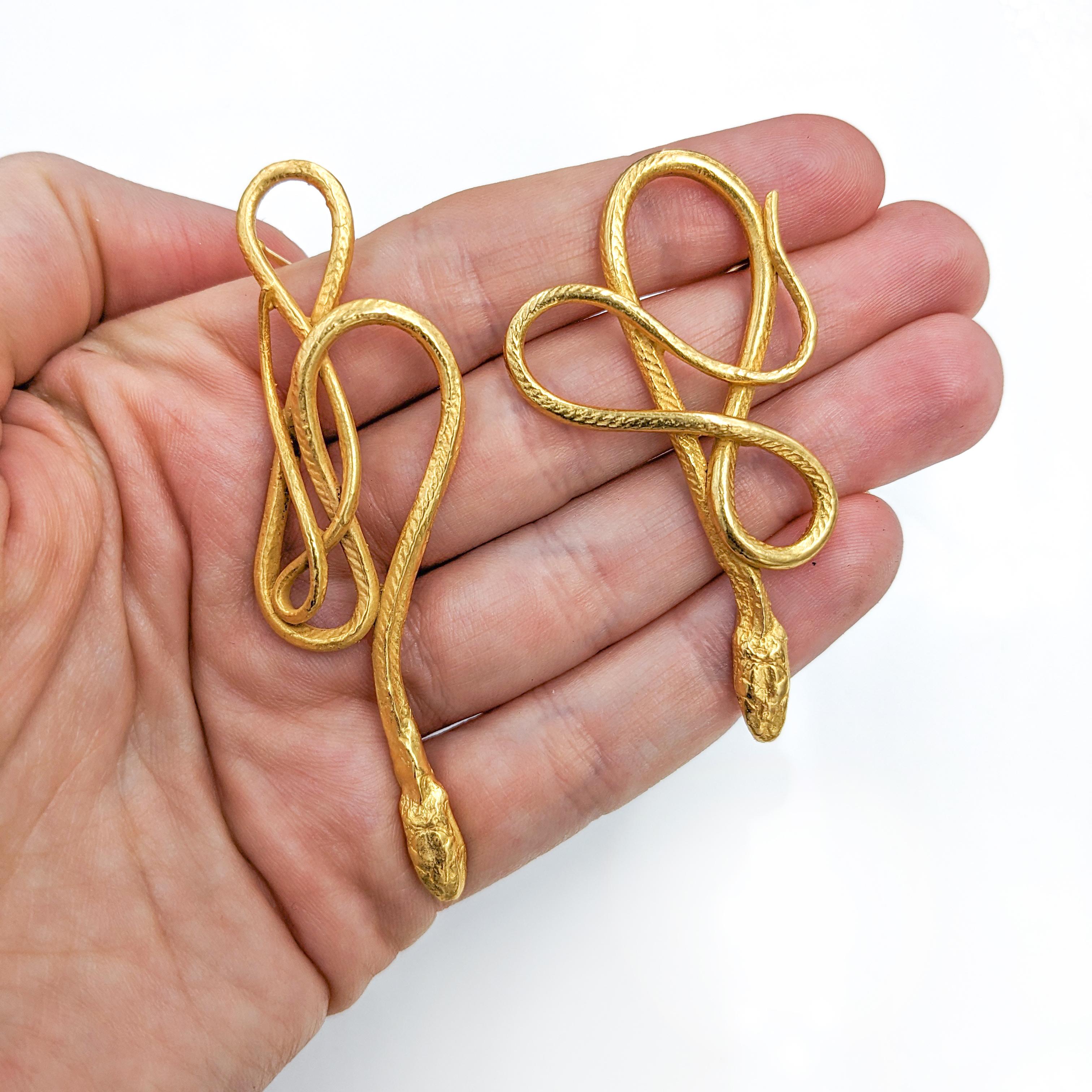 Large Gold Serpentine Earrings For Sale 1