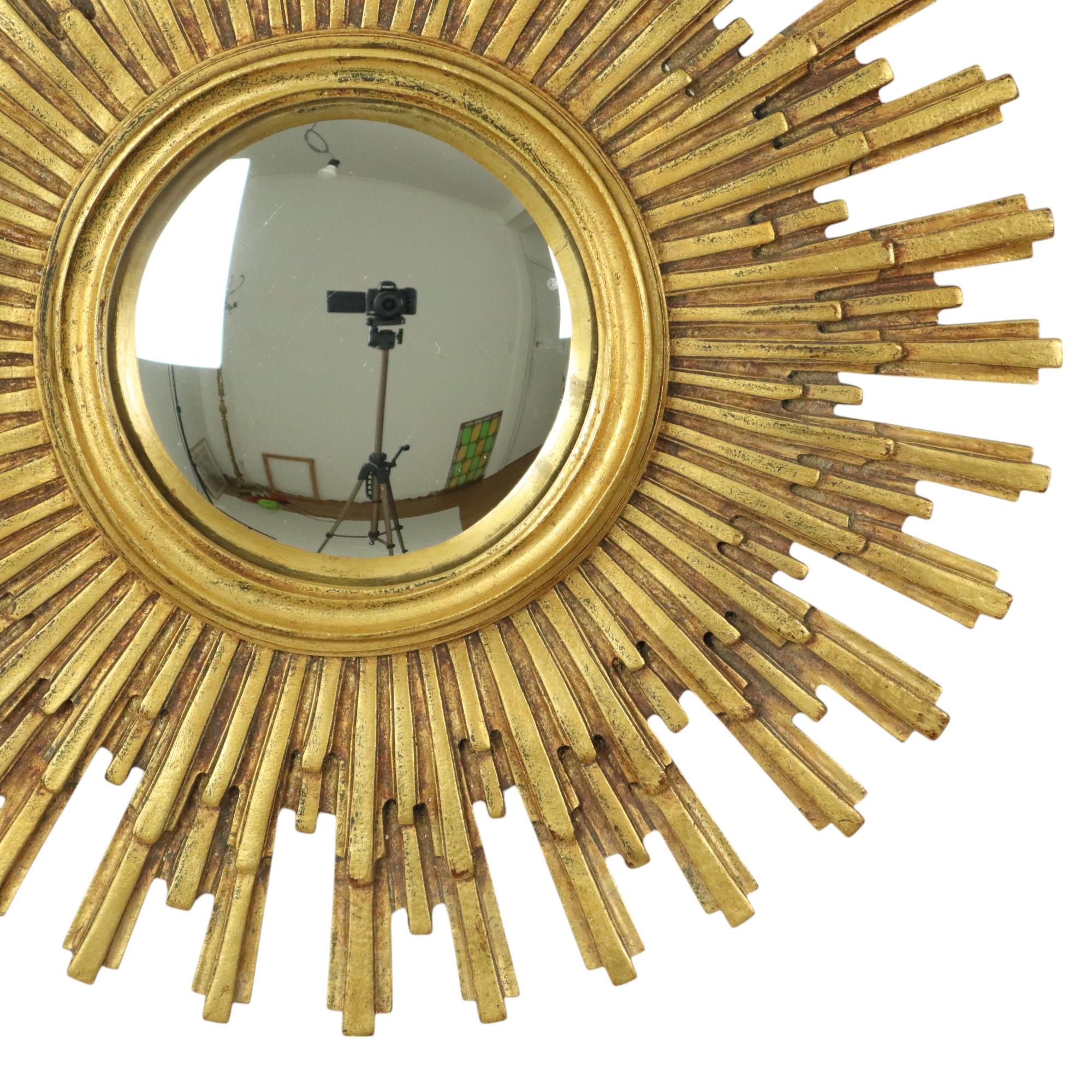 Gilt Large Gold Sun Mirror Sunburst Resine Convex 56cm