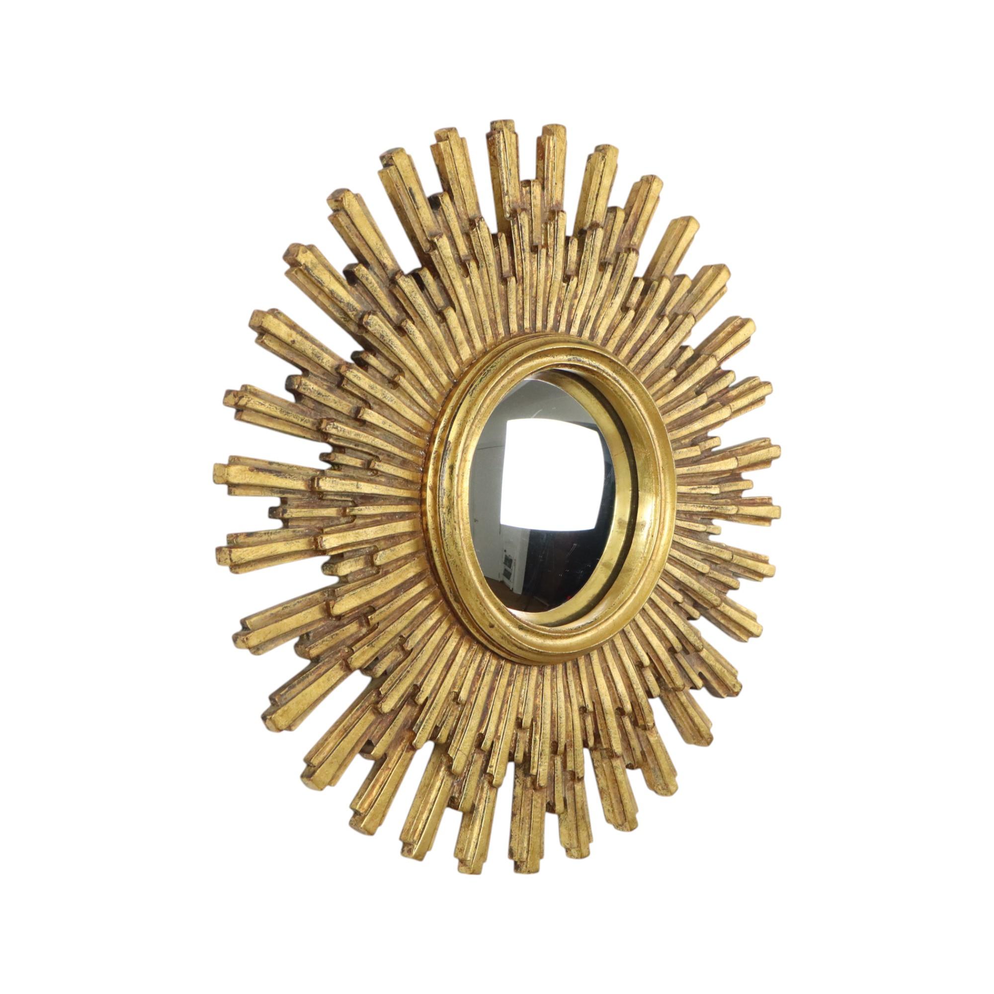 20th Century Large Gold Sun Mirror Sunburst Resine Convex 56cm