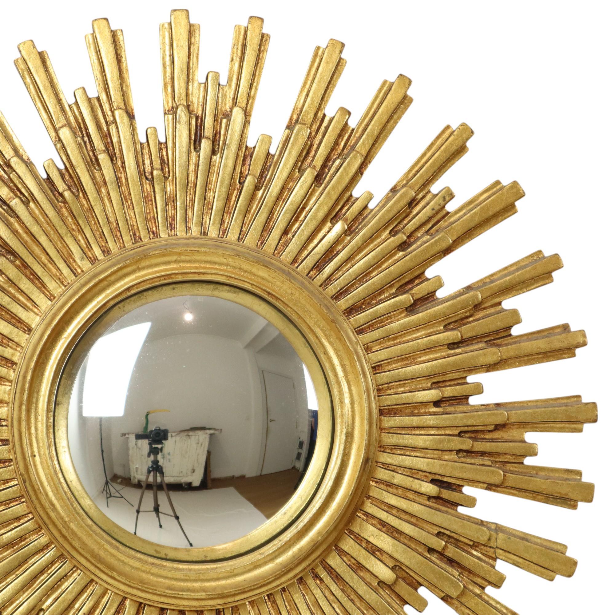 European Large Gold Sun Mirror Sunburst Resine Convex Damaged 56cm