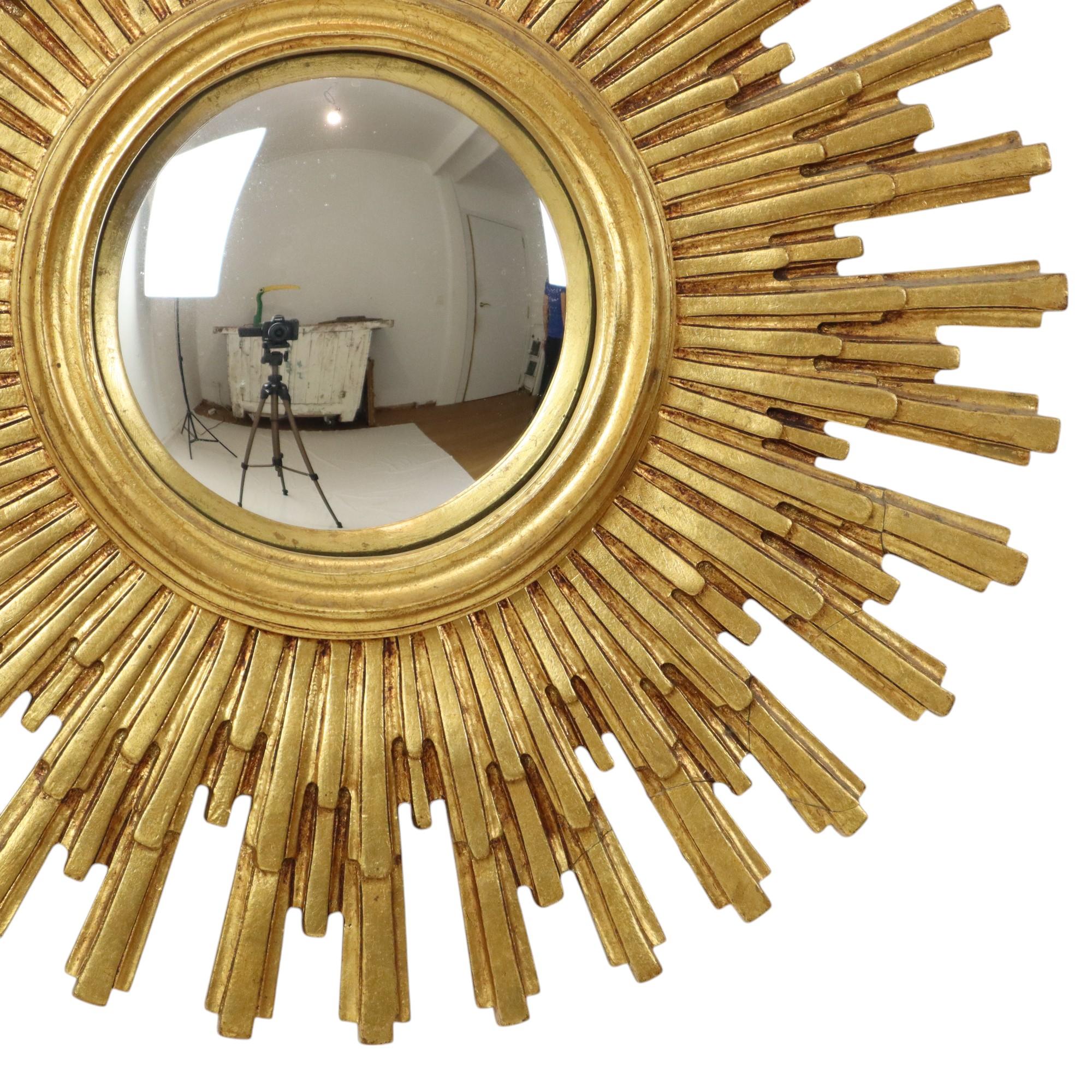 Gilt Large Gold Sun Mirror Sunburst Resine Convex Damaged 56cm