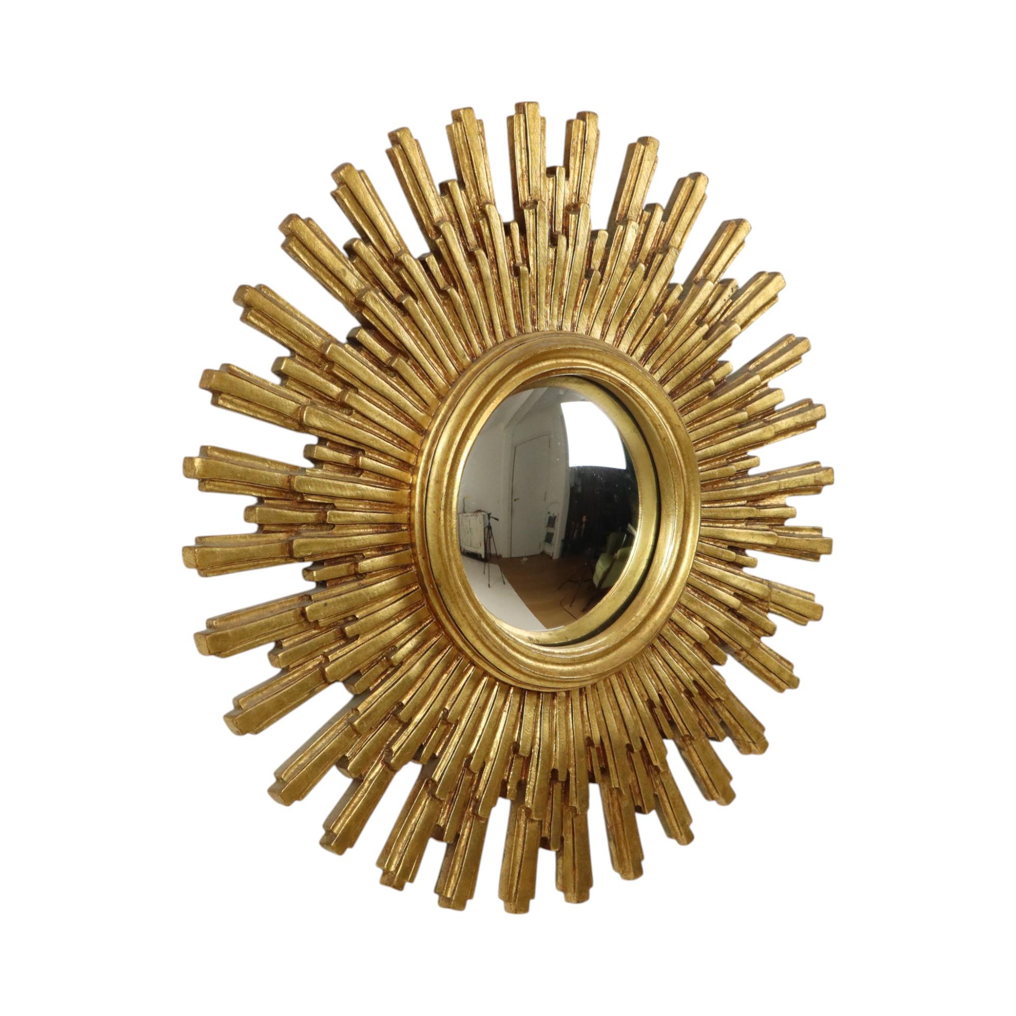 Glass Large Gold Sun Mirror Sunburst Resine Convex Damaged 56cm