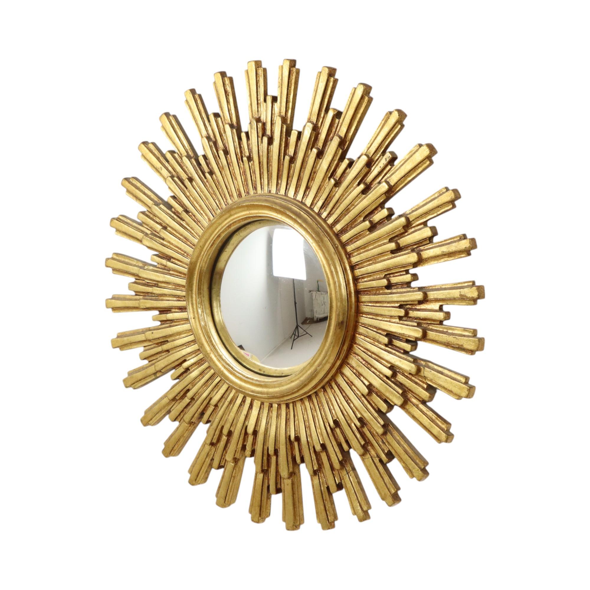 Large Gold Sun Mirror Sunburst Resine Convex Damaged 56cm 1