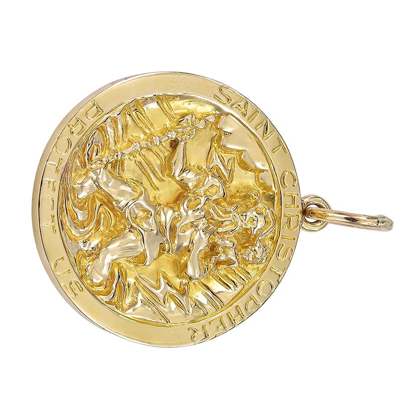 Superb St. Christopher's Medal.  Made and signed by TIFFANY & CO.  Very crisp, with exceptionally high relief  Very heavy gauge 14K yellow gold.  1 1/4