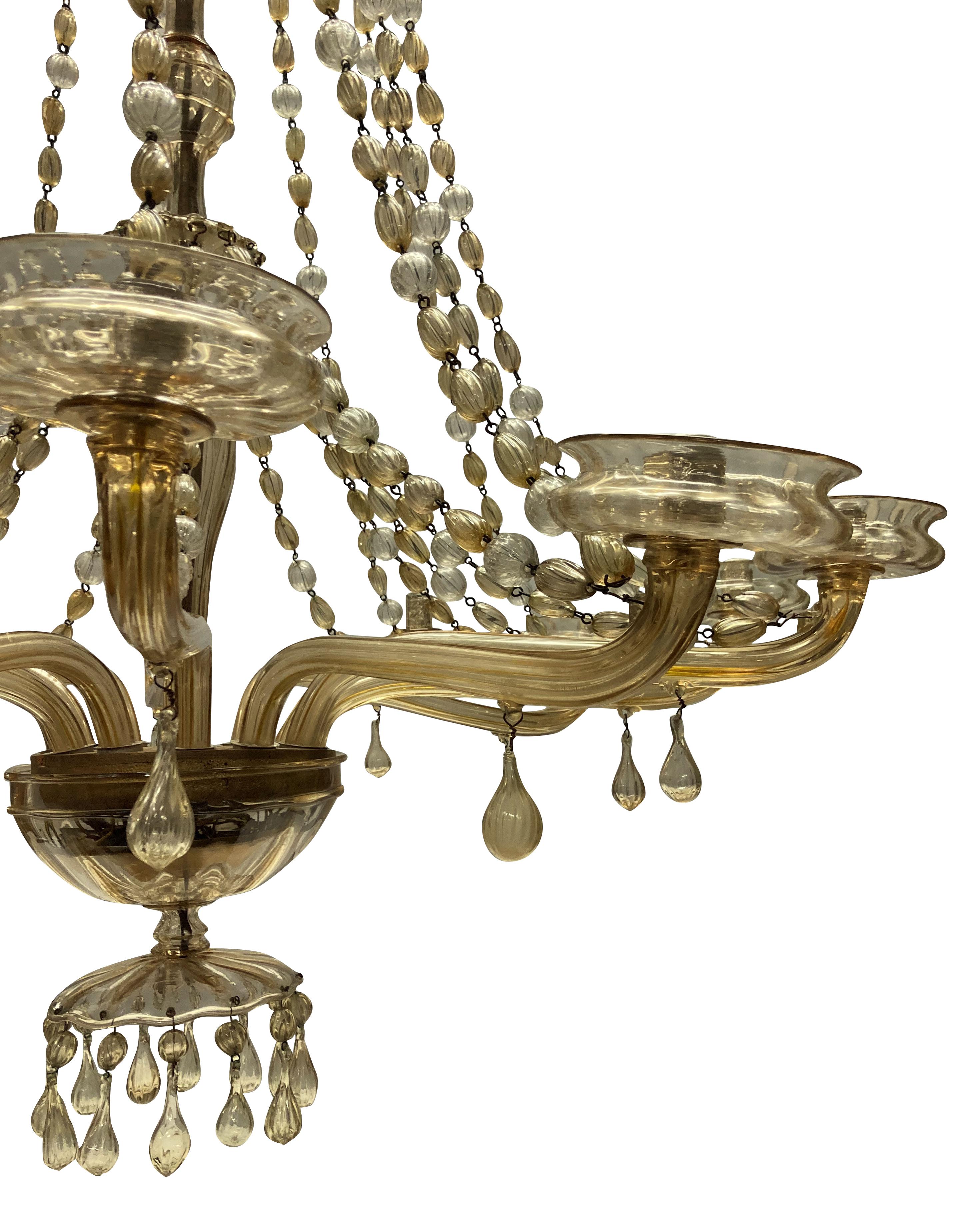 Italian Large Gold Tinted Chandelier by Fratelli Toso