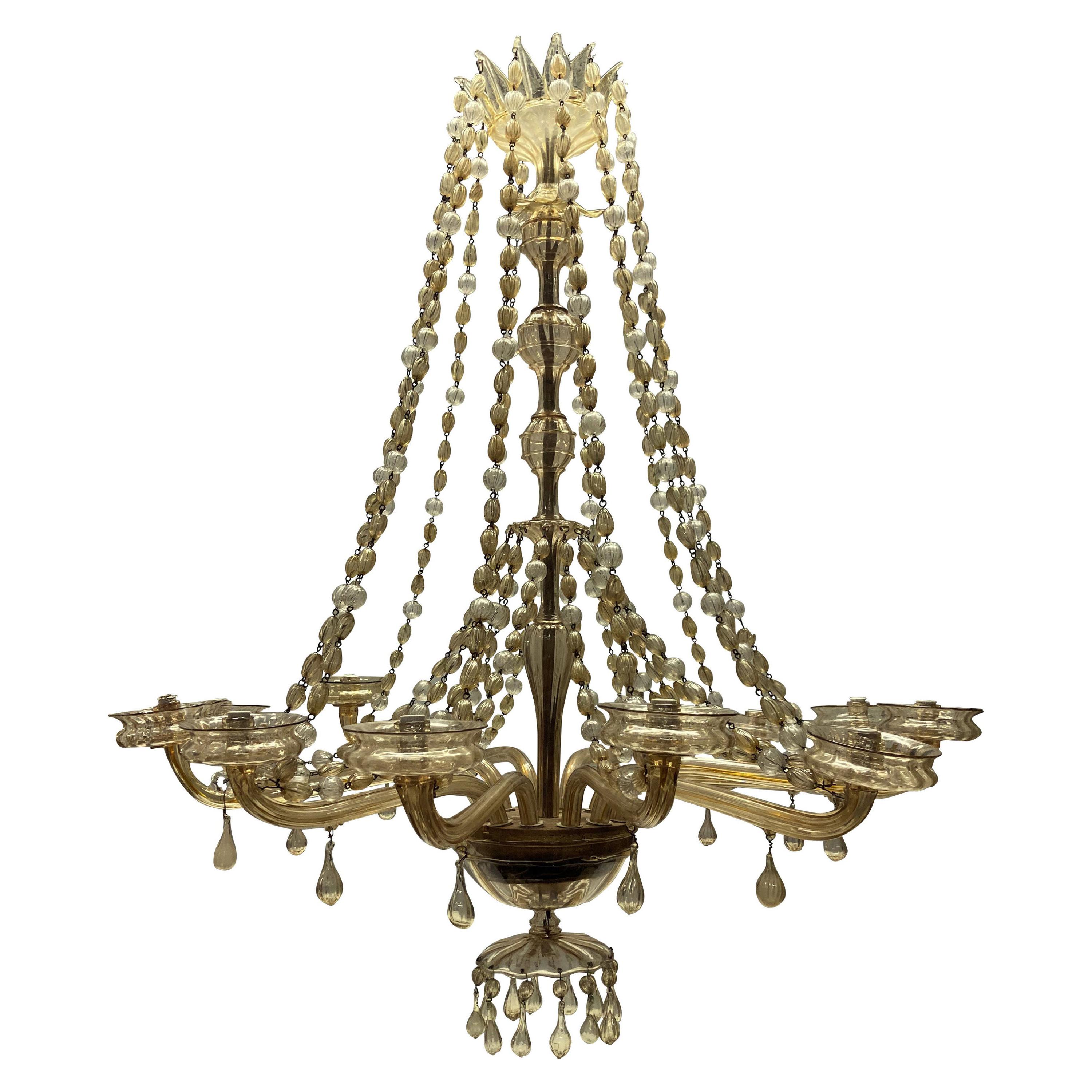 Large Gold Tinted Chandelier by Fratelli Toso