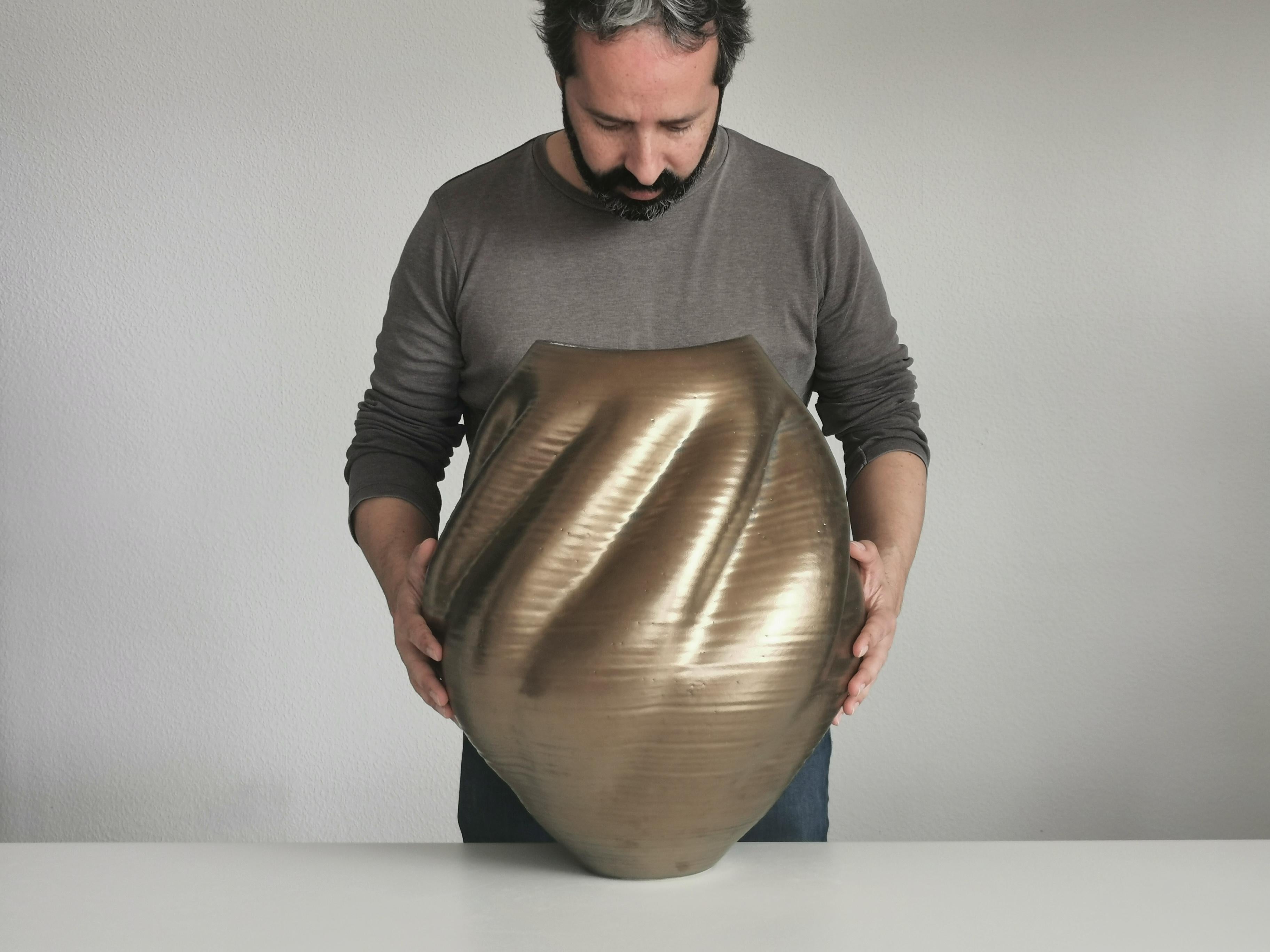 Large Gold Wave Form, Unique Contemporary Ceramic Sculpture Vessel N.80 5