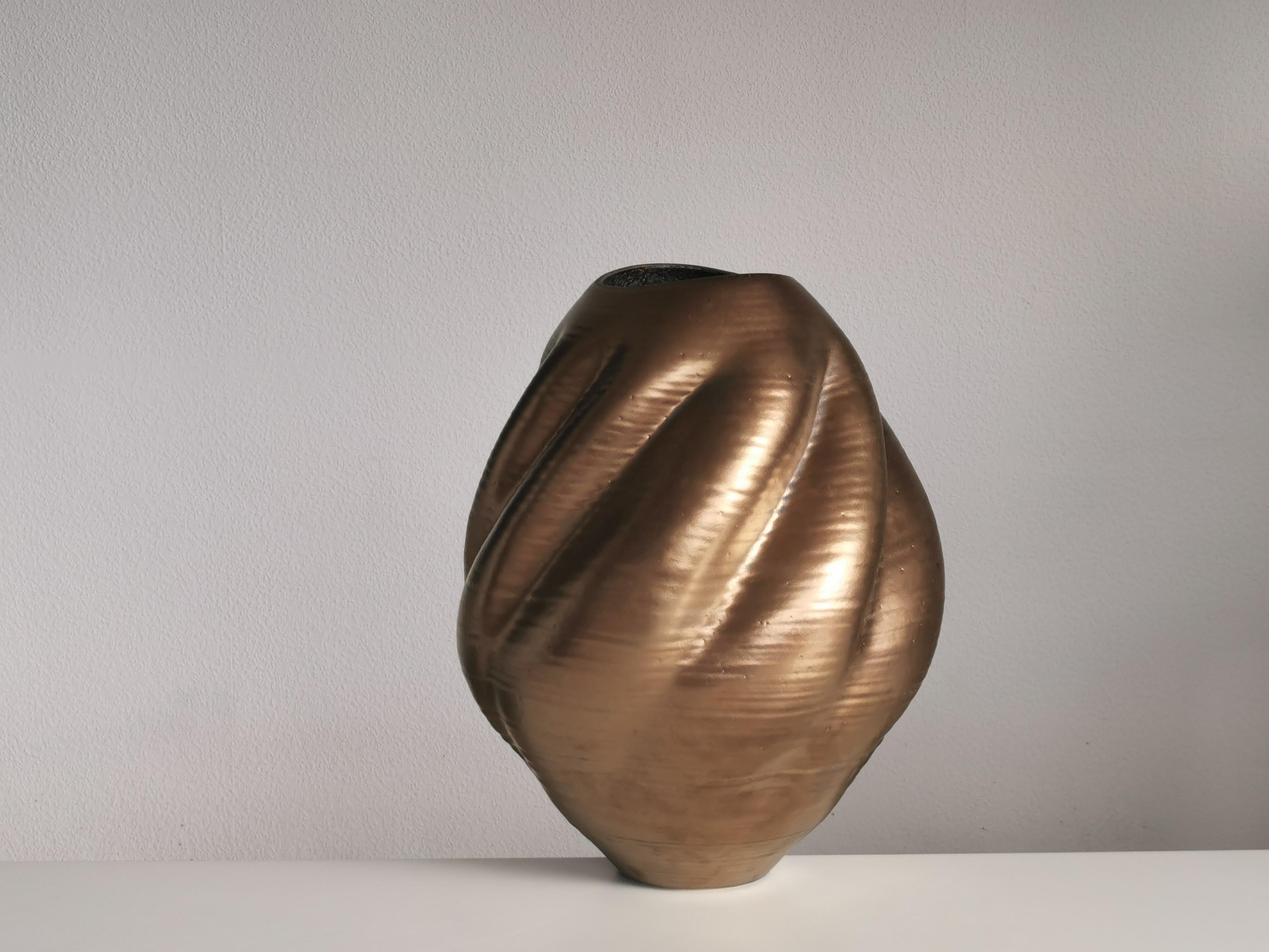 Spanish Large Gold Wave Form, Unique Contemporary Ceramic Sculpture Vessel N.80