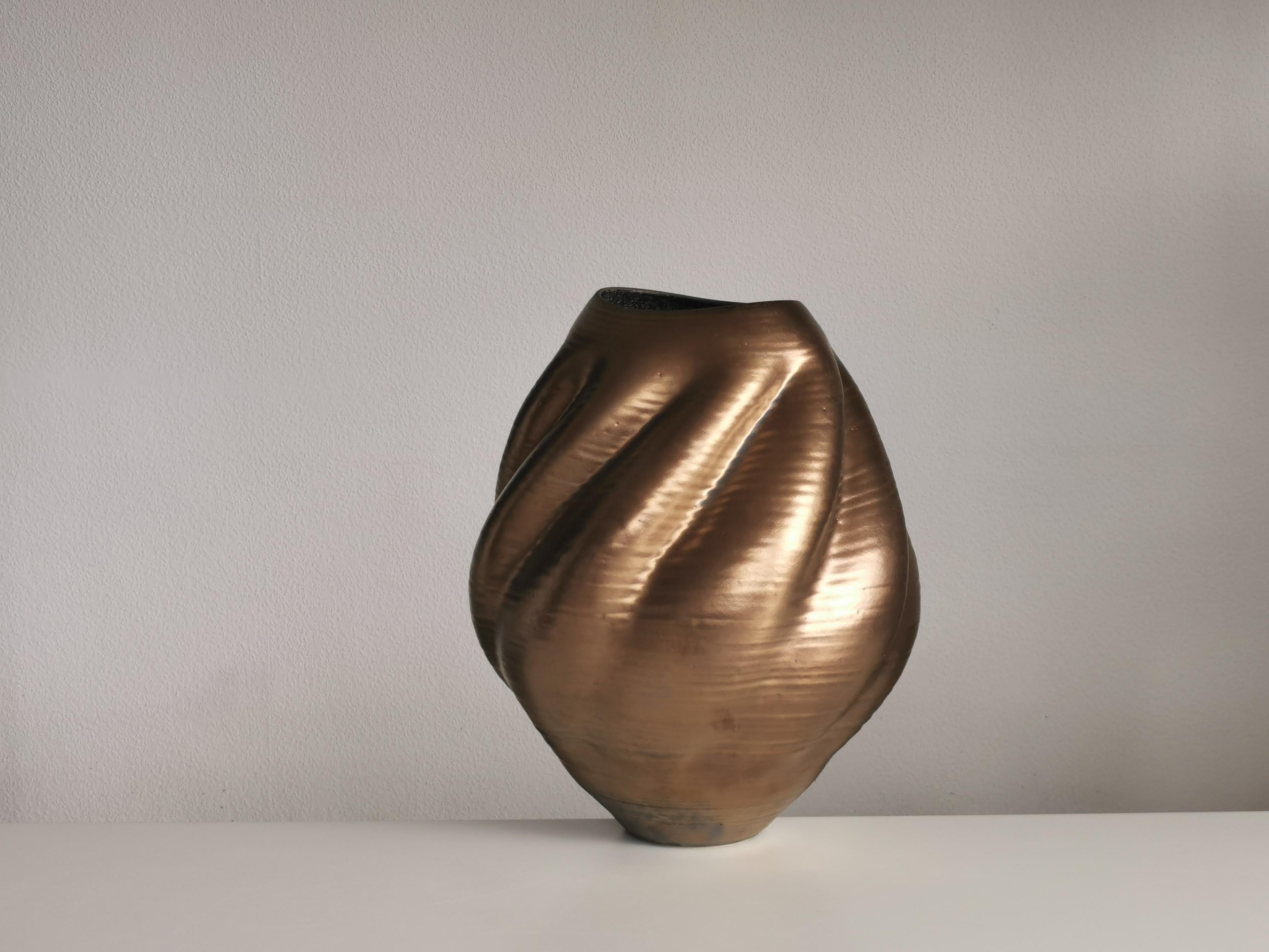Clay Large Gold Wave Form, Unique Contemporary Ceramic Sculpture Vessel N.80