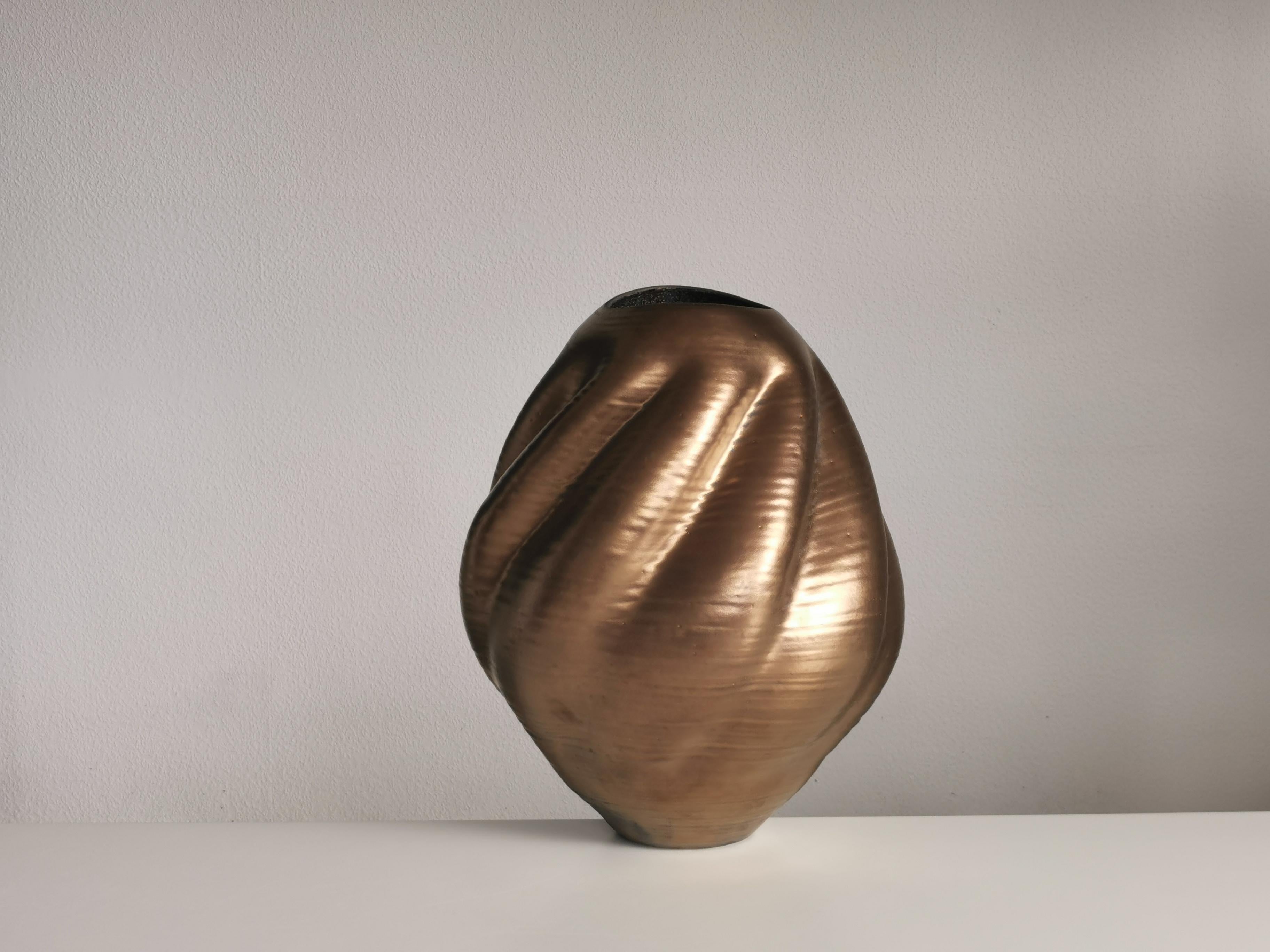 Large Gold Wave Form, Unique Contemporary Ceramic Sculpture Vessel N.80 1