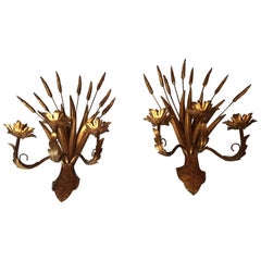 Vintage Large Gold Wheat Pair of Sconces, France, 1960s