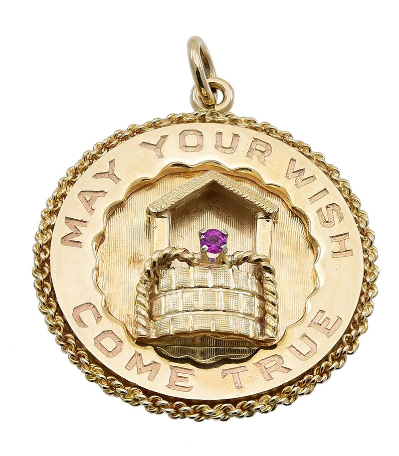 Women's or Men's Large Gold Wishing Well Charm
