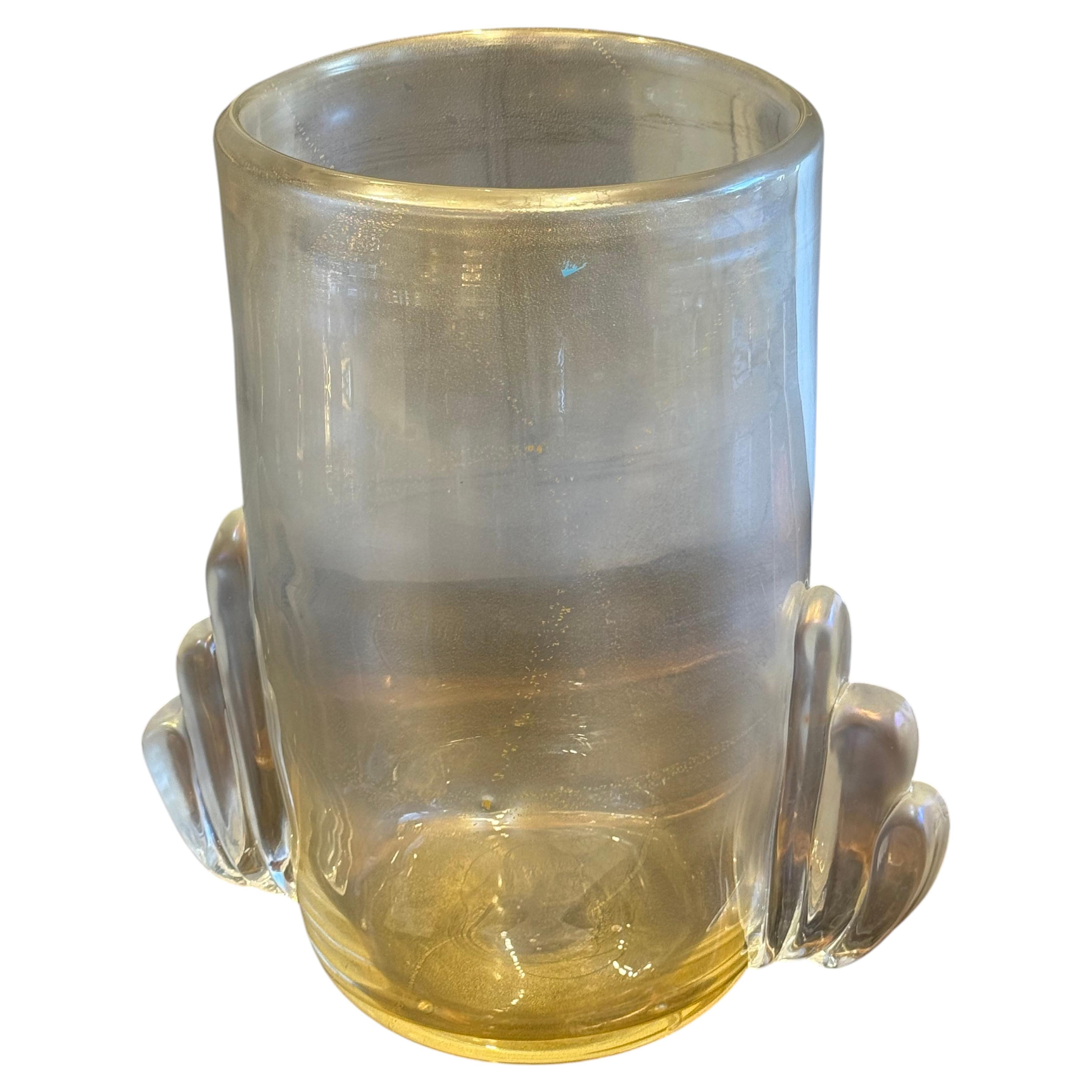 Large Golden And Iridescent Crystal Color Murano Glass Vase