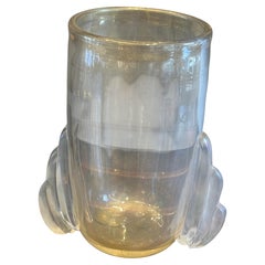 Large Golden And Iridescent Crystal Color Murano Glass Vase