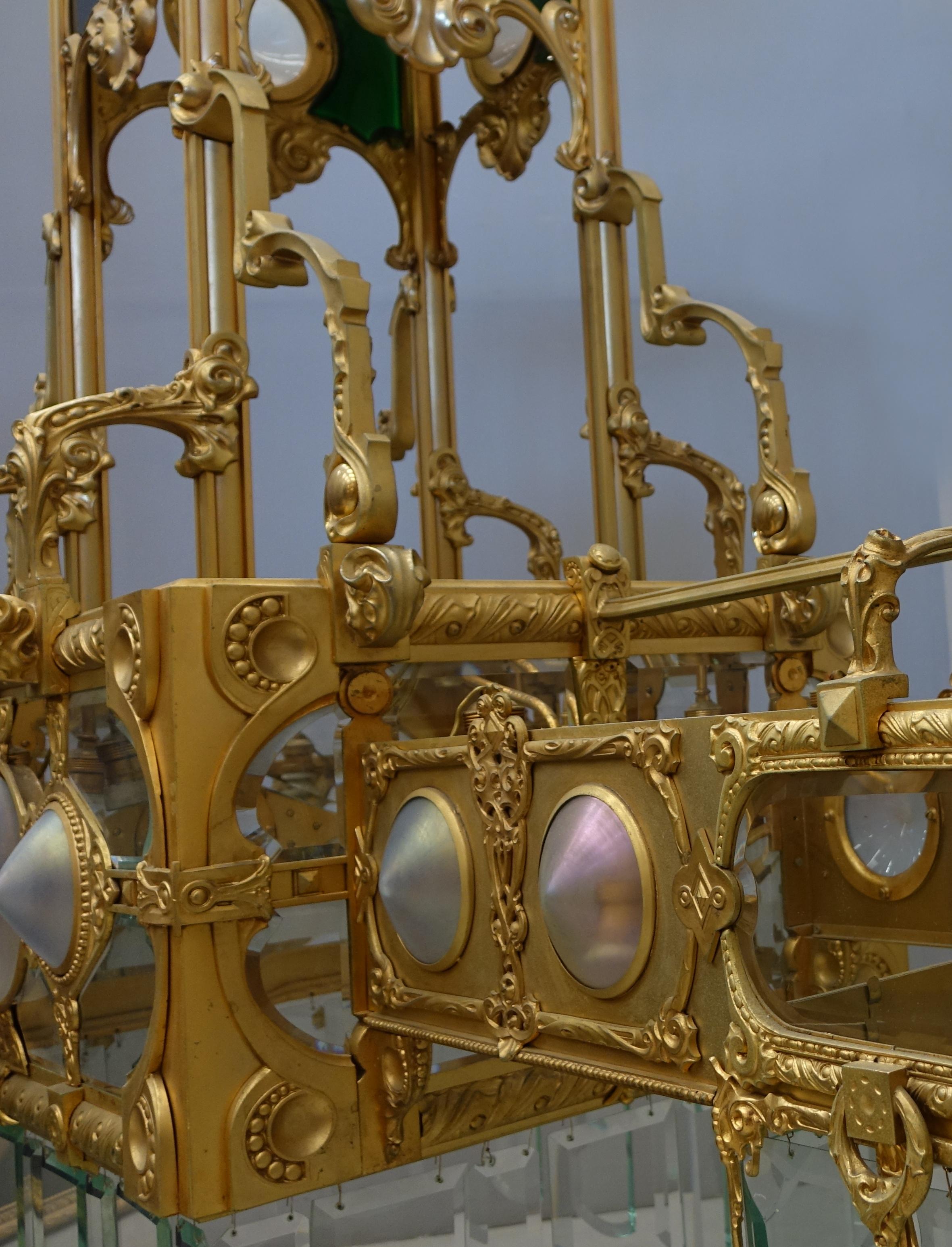 Large Golden Bronze Chandelier Belle Epoque Liberty For Sale 11