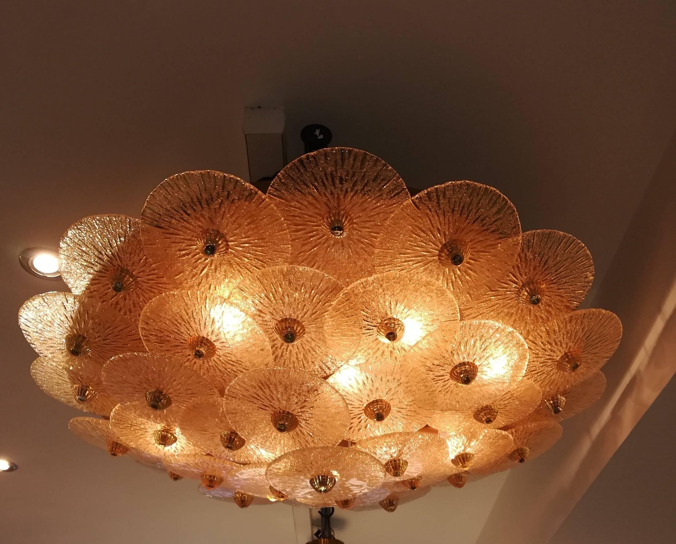 20th Century Large Golden Crystal Ceiling Light