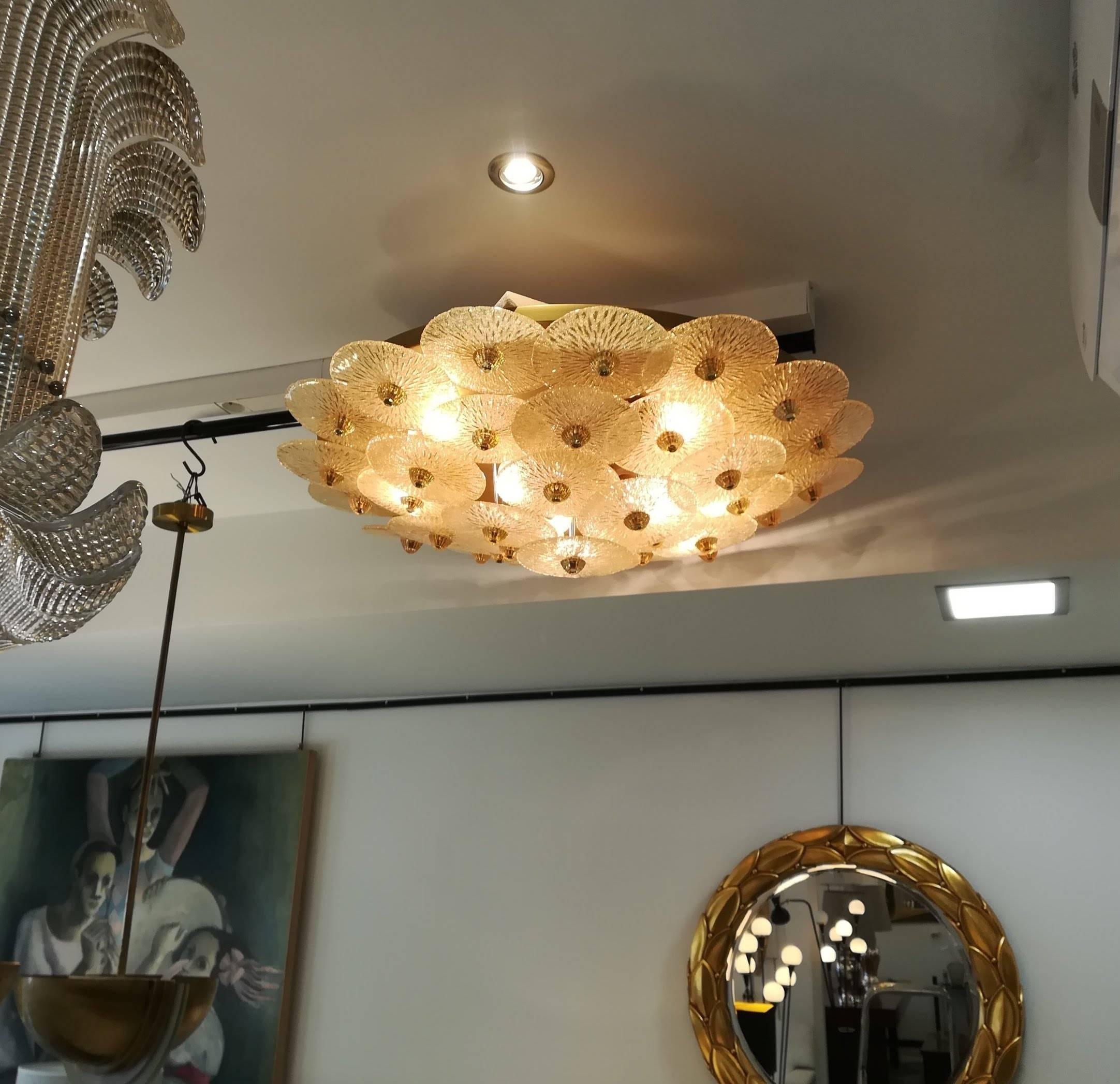 Large Golden Crystal Ceiling Light For Sale 1