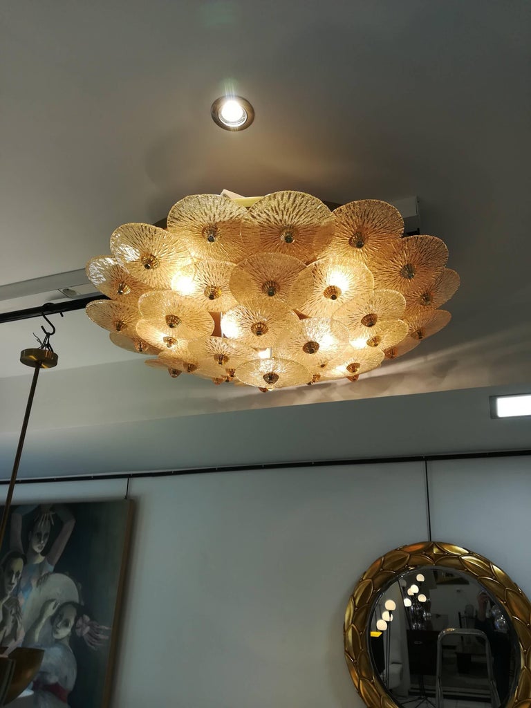 Large Golden Crystal Ceiling Light at 1stdibs