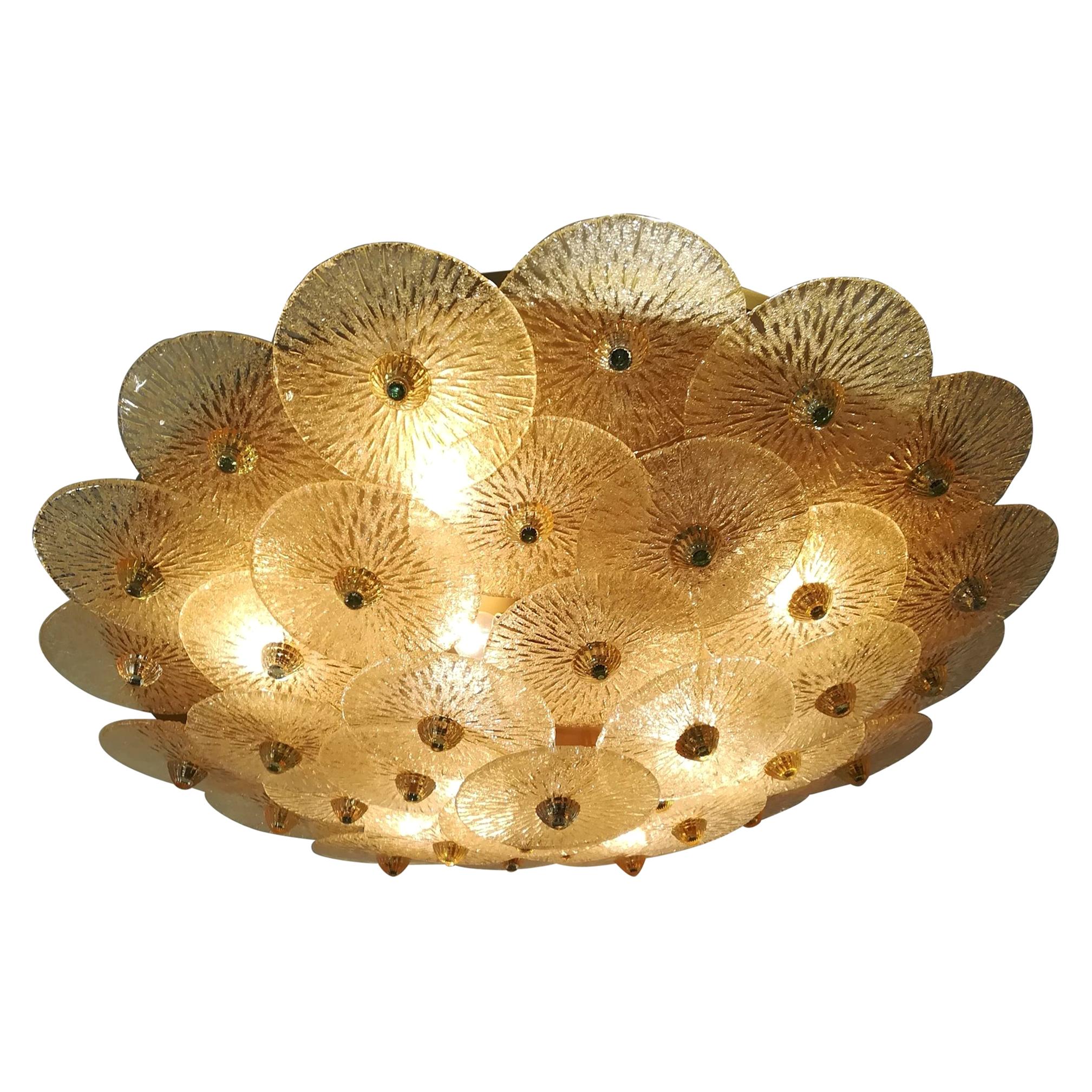 Large Golden Crystal Ceiling Light For Sale
