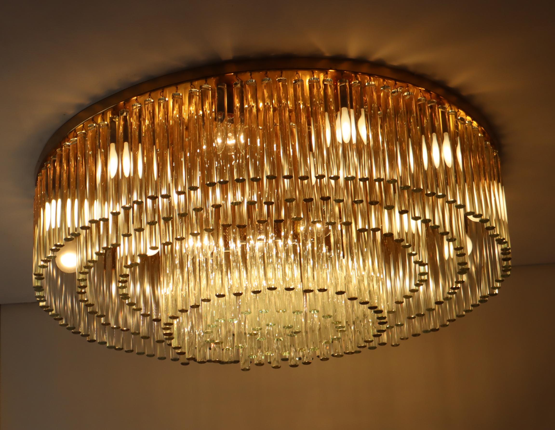 Hollywood Regency Large Golden Crystal Chandelier from Palwa, 1970s. For Sale